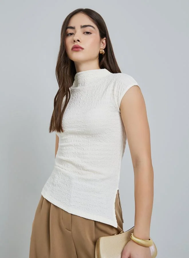 Beige Knit Textured Sleeveless Top