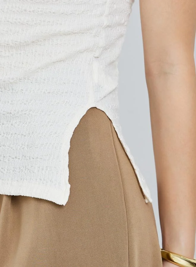 Styli  Beige Knit Textured Sleeveless Top for Women | Best Price UAE