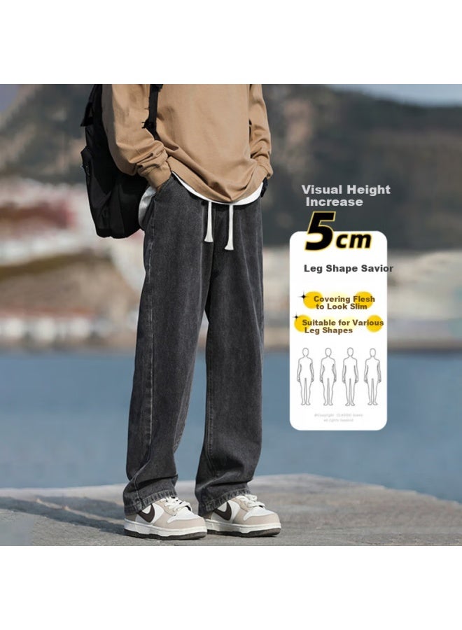Homlean Retro Washed Denim Jeans Men Spring Summer Straight Wide Leg Casual Pants Hs19 Black Gray XL - Image 1