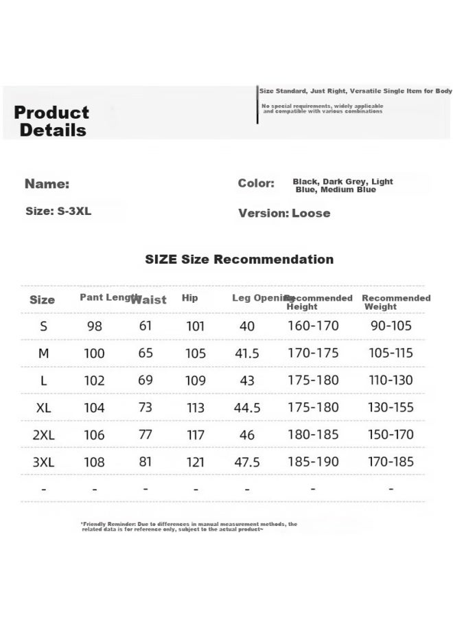 Homlean Retro Washed Denim Jeans Men Spring Summer Straight Wide Leg Casual Pants Hs19 Black Gray XL - Image 3