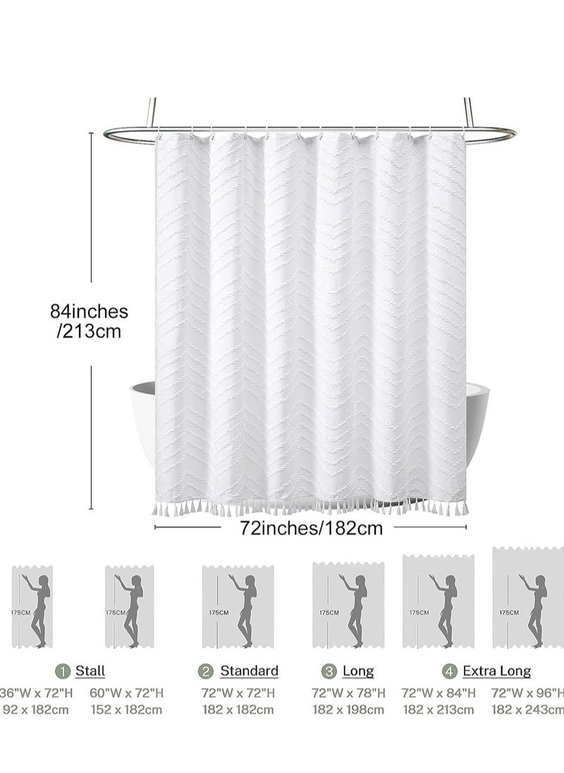L&E Boho Shower Curtain White Tassel Woven Fabric Shower Curtain Modern Farmhouse Textured Tufted Chevron Striped Minimalist Bathroom Hotel, 182*213CM  - Image 5