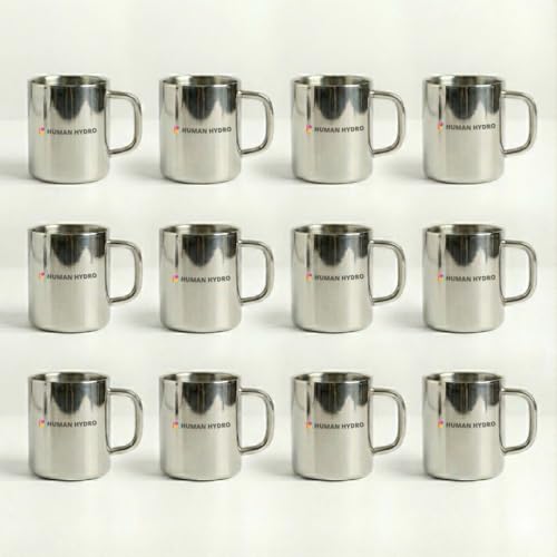 Human Hydro Premium Stainless Steel Tea Cups | Set of 12 (130 ml Each) | Food-Grade, Rust-Free | Heavy Gauge Cups with Handle | for Tea, Coffee, Milk | Easy Clean, Dishwasher Safe - Image 1