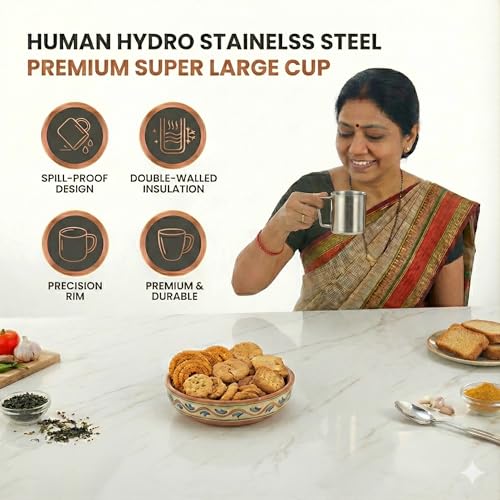 Human Hydro Premium Stainless Steel Tea Cups | Set of 12 (130 ml Each) | Food-Grade, Rust-Free | Heavy Gauge Cups with Handle | for Tea, Coffee, Milk | Easy Clean, Dishwasher Safe - Image 3