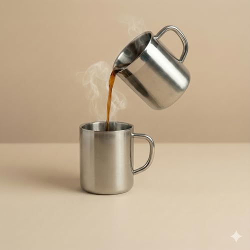 Human Hydro Premium Stainless Steel Tea Cups | Set of 12 (130 ml Each) | Food-Grade, Rust-Free | Heavy Gauge Cups with Handle | for Tea, Coffee, Milk | Easy Clean, Dishwasher Safe - Image 4