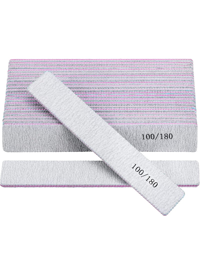 Tbestmax 25 Pack 100/180 Grit Nail Files for Acrylic Nails, Rectangle Double Sides Emery Boards Fingernail Files Professional Nail Buffering Files 