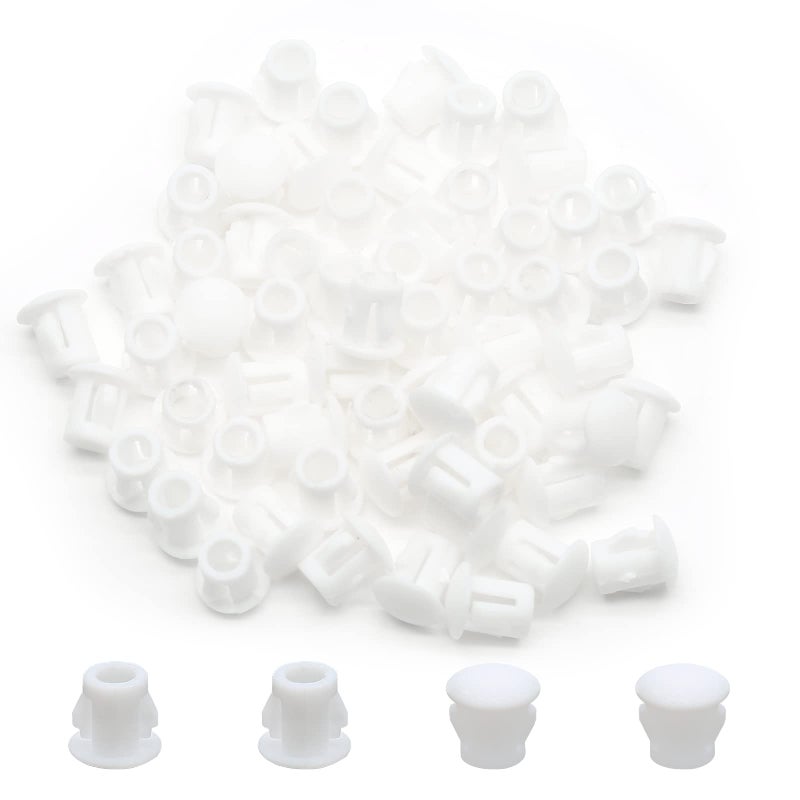Suiwotin 100PCS 6mm 14 White Hole Plugs Plastic Flush Type Hole Plugs Snap in Locking Hole Tube Furniture Fencing Post Pipe Insert End Caps White