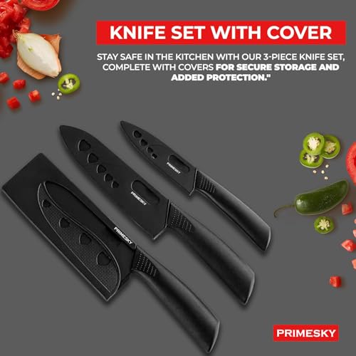 PRIMESKY® Knife for Kitchen Use Stainless Steel 3 Pieces Chef Meat Knife Set with Sharp Blade with Non-Slip Ergonomic Handle for Knife High Carbon Home Kitchen and Restaurant (Black) - Image 2