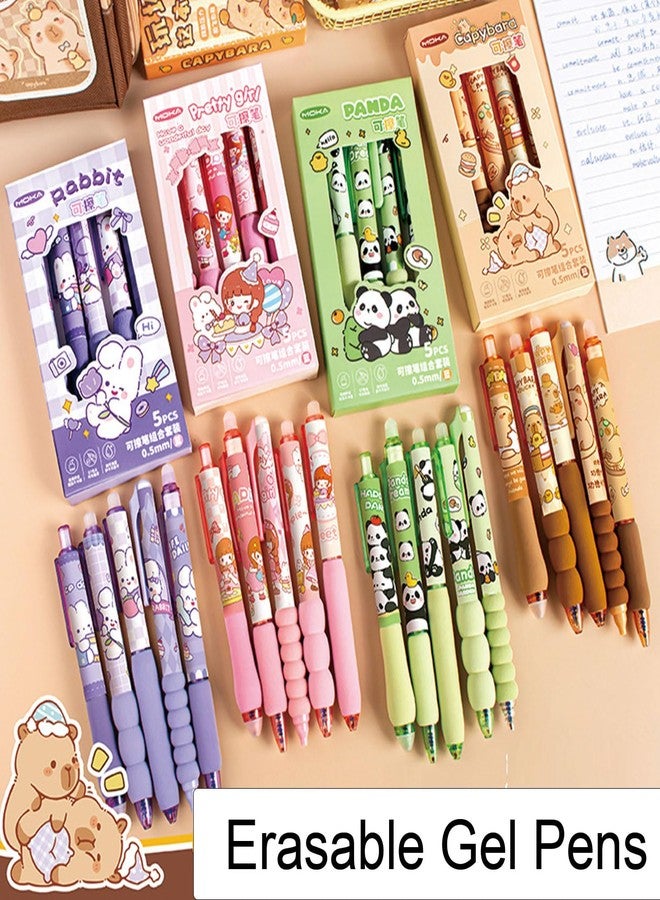 MOZXIRZ 5 Pcs Erasable Gel Pens Cute Retractable Pens Cartoon Purple Writing Pen 0.5mm Blue Ink Erasable Pen for Women Girls Boys Office School Supplies (Purple Bunny-Blue Ink) - Image 4
