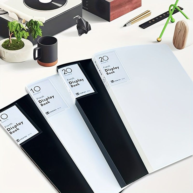 A4 Loose Leaf Folder 40 Pages Large Capacity Durable Matte Cover Office File Folder Transparent Inner Page Design For Document Storage Restaurant Menu Book Sheet Music Display Book Black White - Image 2