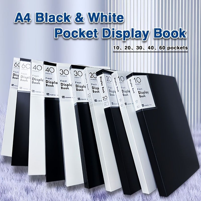 A4 Loose Leaf Folder 40 Pages Large Capacity Durable Matte Cover Office File Folder Transparent Inner Page Design For Document Storage Restaurant Menu Book Sheet Music Display Book Black White - Image 4