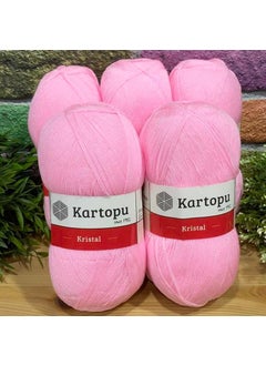 Kartopu Kristal K774 5 Pieces Fiber Yarn Hand Knitting Yarn Pink 