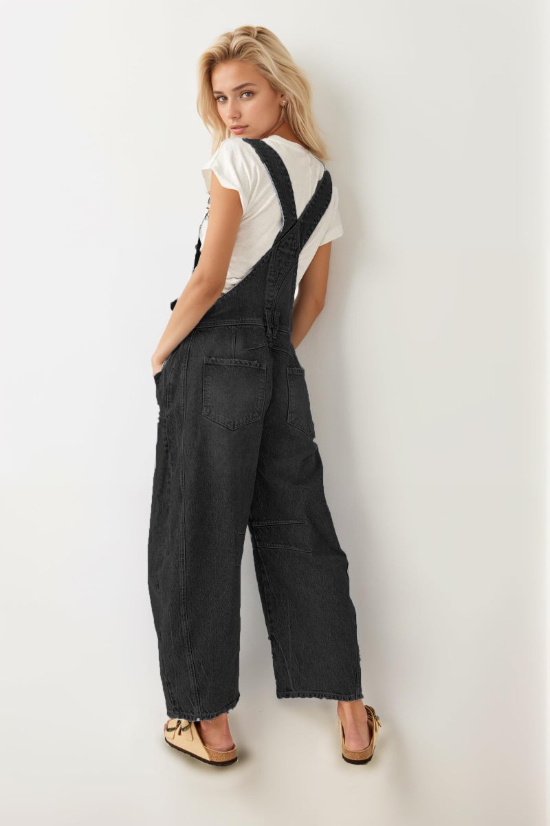 Ladyful Women's Denim Overall Casual Straight Wide Leg Bib Jeans Overall Adjustable Straps Denim Romper Jumpsuits - Image 4