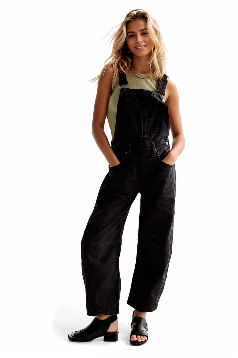 Ladyful Women's Denim Overall Casual Straight Wide Leg Bib Jeans Overall Adjustable Straps Denim Romper Jumpsuits - Image 1