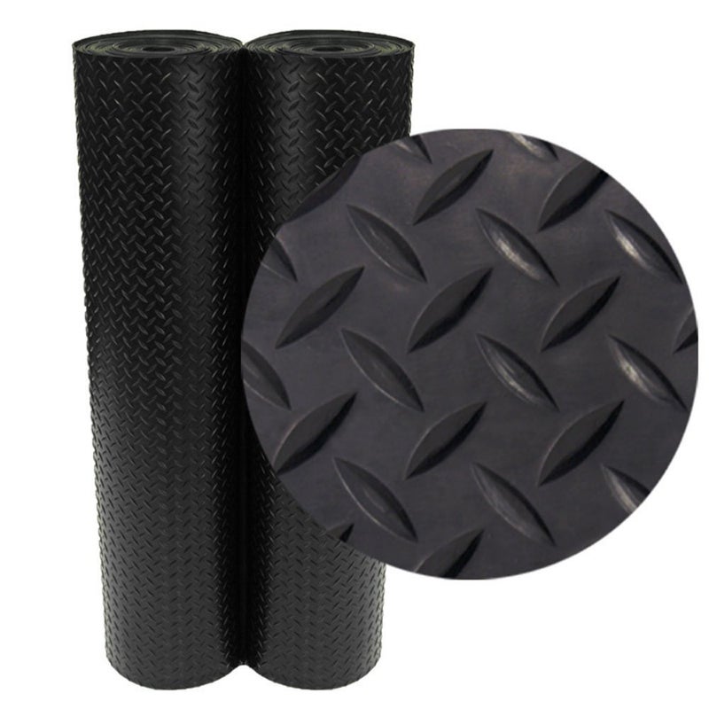 Rubber-Cal Diamond-Plate Rubber Flooring Rolls - 3 mm x 4 ft x 7 ft Rolls - Black - Image 1