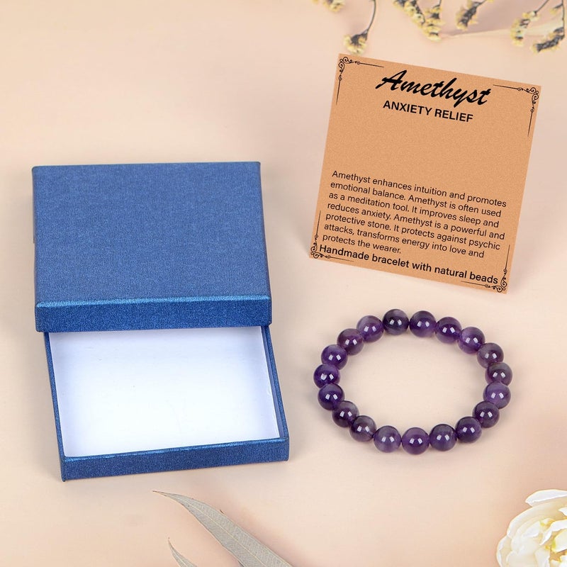 LPBeads أساور مرنة يدوية من حبات الأحجار الكريمة الطبيعية من ، خرز دائري من البلورات العلاجية، هدايا مجوهرات للنساء والرجال - Image 2