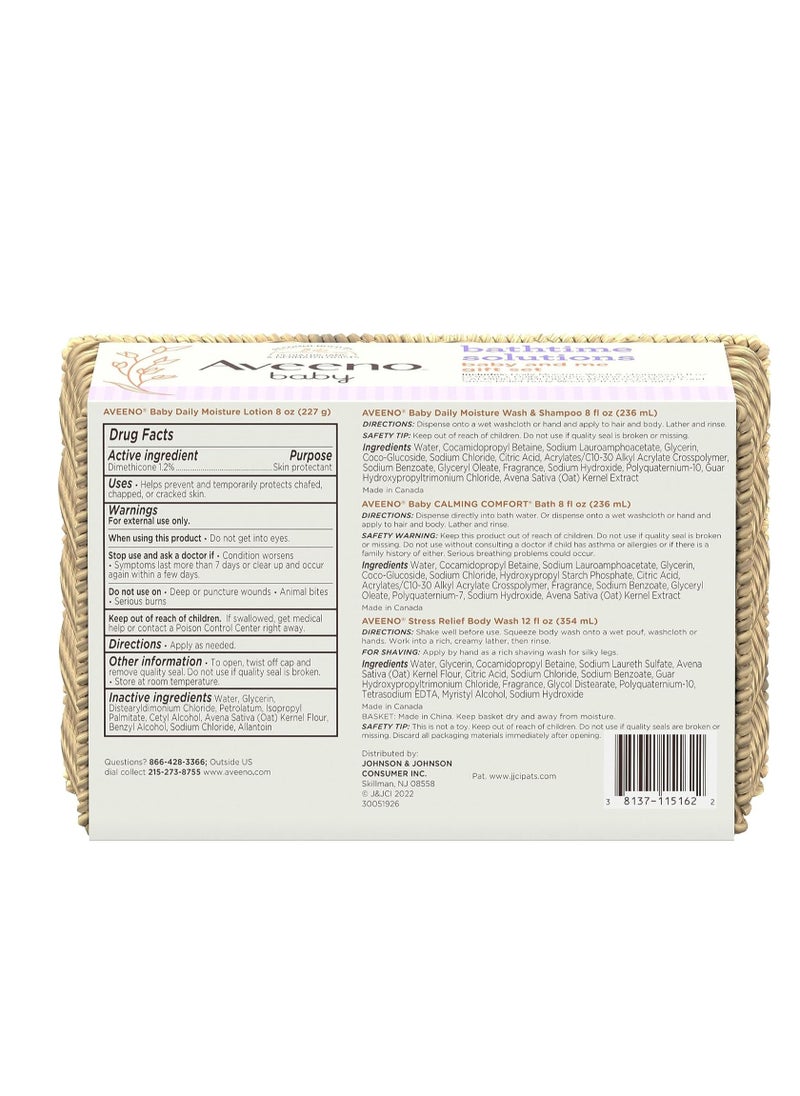 Aveeno Baby مجموعة هدايا Aveeno Baby Bathtime Solutions Baby &amp; Me مع غسول وشامبو للأطفال، حمام وغسول مهدئ للأطفال، لوشن مرطب يومي للأطفال وغسول للجسم لتخفيف التوتر للأم، خالية من الصابون، 4 قطع  - Image 5