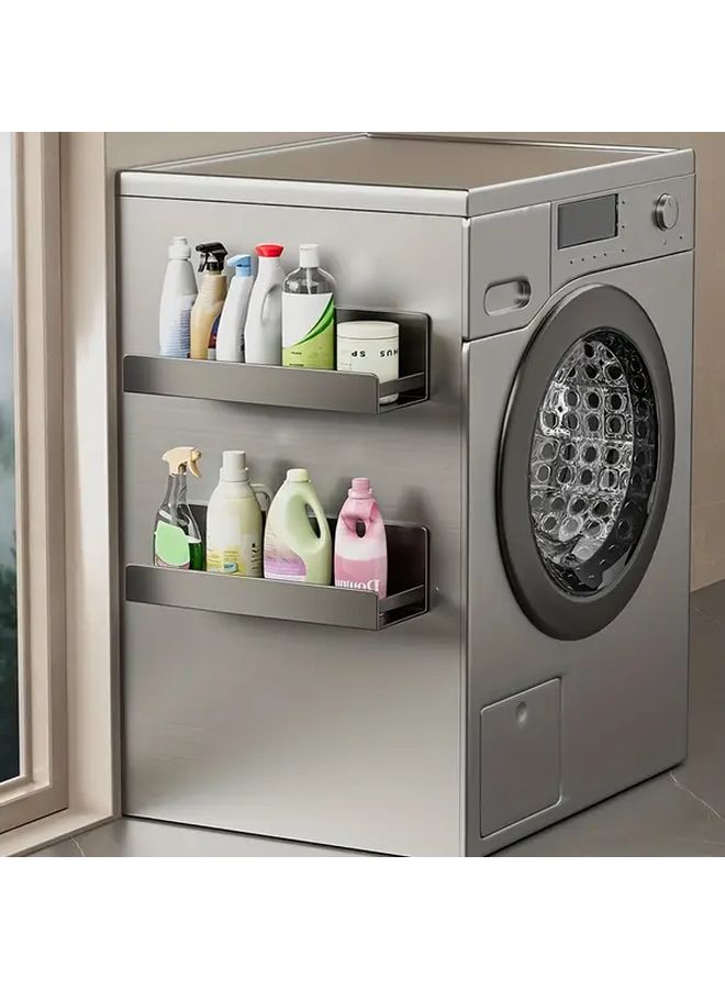 2 Pack Gray Magnetic Wall Mounted Metal Shelf Refrigerator Organizer No Drill Detachable Removable Storage Rack Multi Purpose Spice Bottle Holder For Washing Machine Coffee Maker Side Kitchen Storage Accessory - Image 4