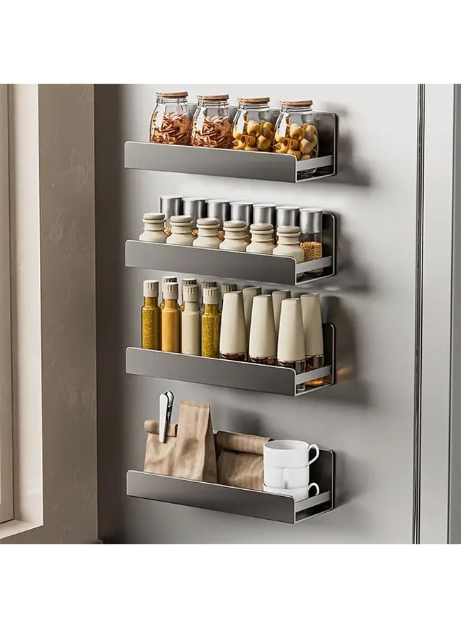 2 Pack Gray Magnetic Wall Mounted Metal Shelf Refrigerator Organizer No Drill Detachable Removable Storage Rack Multi Purpose Spice Bottle Holder For Washing Machine Coffee Maker Side Kitchen Storage Accessory - Image 1