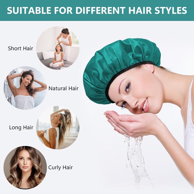 AOGOE Shower Cap, Extra Large Triple Layer Waterproof Bath Cap with Dry Hair Function for Women, Microfiber Terry Cloth Silky Satin, Reusable Long Hair Bath Cap, Kitchen Oil Proof Cap Keeping Hair Dry - Image 5