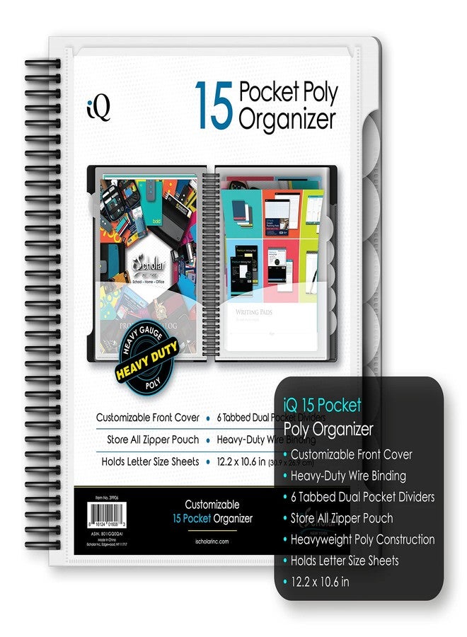 iScholar iQ+ 15 Pocket Organizer, 12.2 x 11 Inches, Tabbed Dividers, White (39906-WH) - Image 3