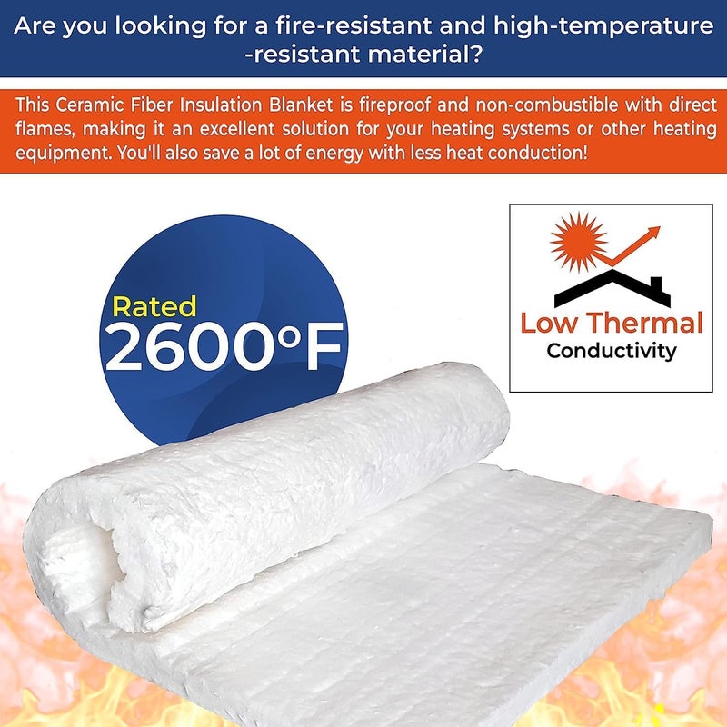 SONRET Ceramic Fiber Blanket 24"x12"x1" – 128 kg/m3 Density – 2600F Fiber Insulated Blanket for High Temperature Use – Easy to Cut Thermal Protection – for Pizza Oven, Furnaces, Chimneys – 1 Pcs - Image 3