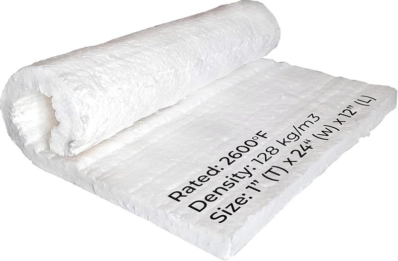 SONRET Ceramic Fiber Blanket 24"x12"x1" – 128 kg/m3 Density – 2600F Fiber Insulated Blanket for High Temperature Use – Easy to Cut Thermal Protection – for Pizza Oven, Furnaces, Chimneys – 1 Pcs - Image 1