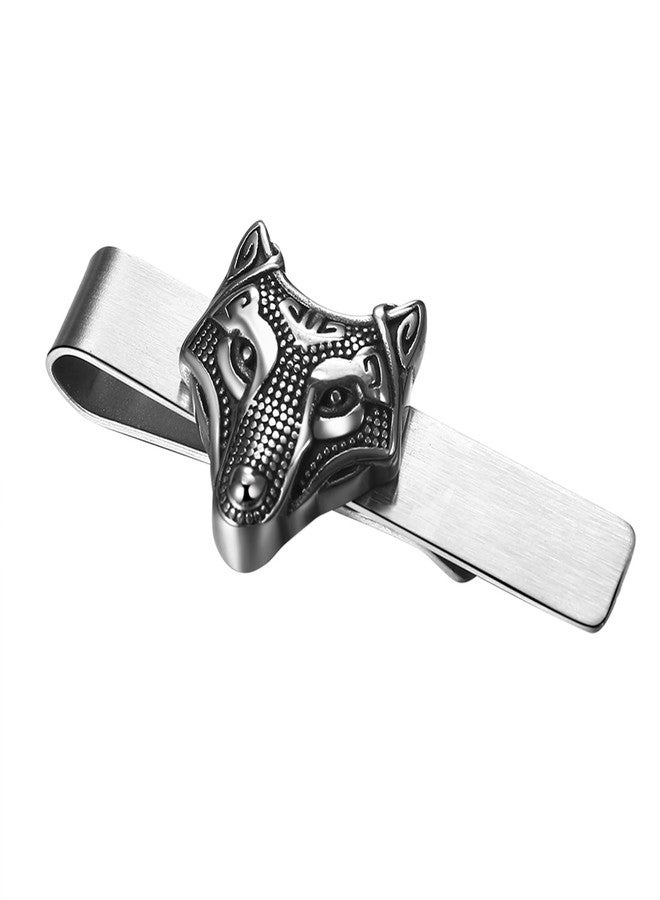 OIDEA Viking Tie Clips for Men: Silver Norse Wolf Head Necktie Bar Clips Tie Clasp Stainless Steel Stickpin Tie Pins Nordic Amulet Jewelry Gifts - Image 1