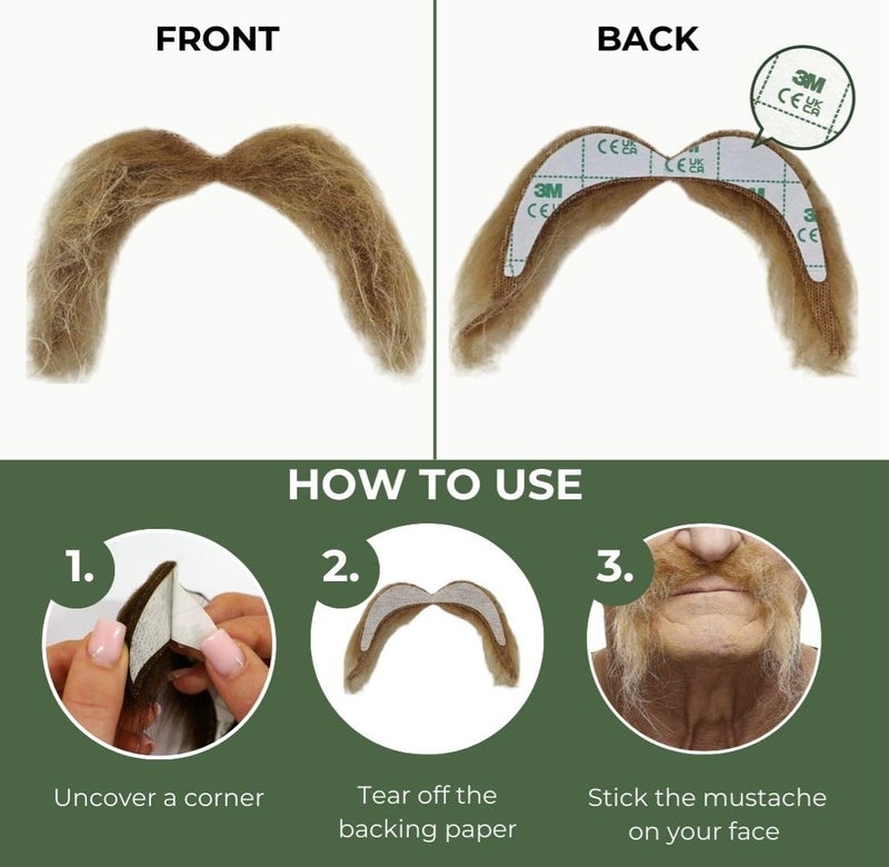 Mustaches Self Adhesive Fake Mustache, Novelty, Realistic Fu Manchu False Facial Hair, Costume Accessory for Adults, Blond Color - Image 4
