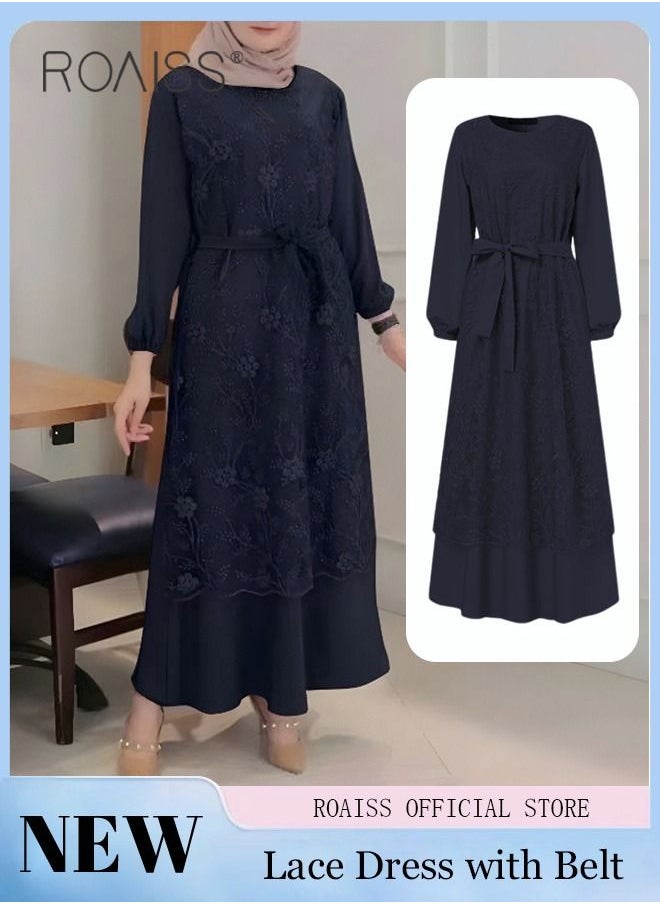 Women's Round Neck Gown Lace Decoration Long Sleeve Waisted Loose Long Dress - pzsku/Z748AA67567D8F9B762F1Z/45/_/1690256809/9aa52095-0dc9-40e0-bcef-d920a8cbc1d6