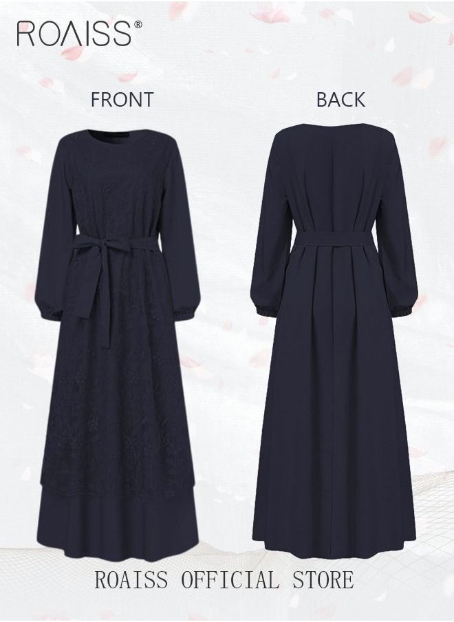 Women's Round Neck Gown Lace Decoration Long Sleeve Waisted Loose Long Dress - pzsku/Z748AA67567D8F9B762F1Z/45/_/1690256809/9d054e83-3018-454b-9dfc-3b724fc41785