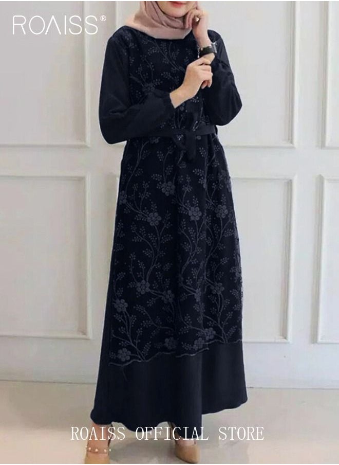 Women's Round Neck Gown Lace Decoration Long Sleeve Waisted Loose Long Dress - pzsku/Z748AA67567D8F9B762F1Z/45/_/1690256811/e2ff22f4-aa9a-4fe7-85ef-b367bbaf0d5e