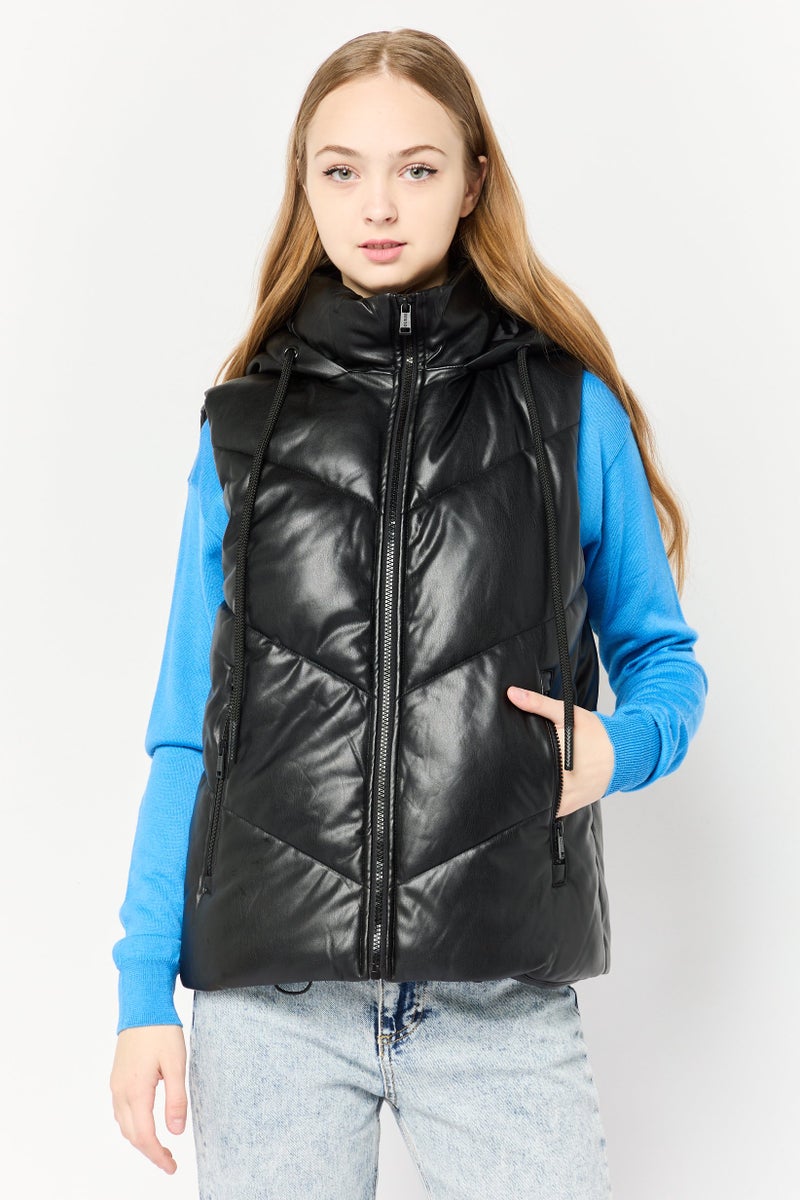 GUESS Women Quilted Vest Jacket, Black - Image 1