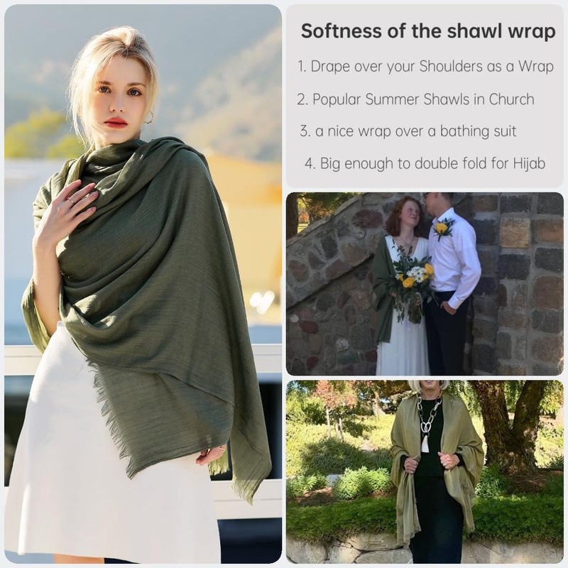 Harewom Lightweight Gauze Linen Feeling Shawl Wraps for Women Beach Summer Scarf for Evening Wedding Dresses Army Green - Image 5