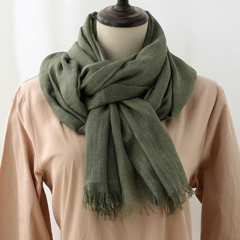 Harewom Lightweight Gauze Linen Feeling Shawl Wraps for Women Beach Summer Scarf for Evening Wedding Dresses Army Green - Image 2
