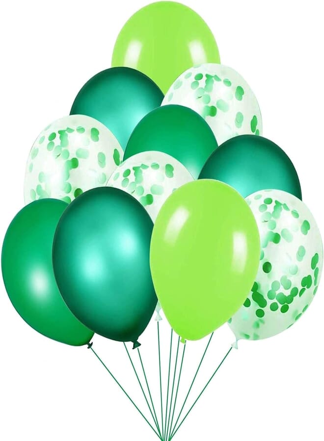 Secret 50Pcs Jungle Safari Theme Green Balloon Set - Dark Green,Light Green&Metallic Green Latex Balloon, Green Confetti Balloons, 2Rolls Ribbon
