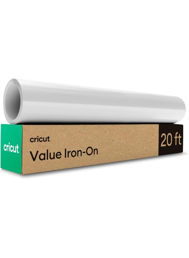 Cricut كريكوت® فالي آيرون-أون، أبيض (12 بوصة × 20 قدم) - فينيل نقل حراري HTV - Image 1