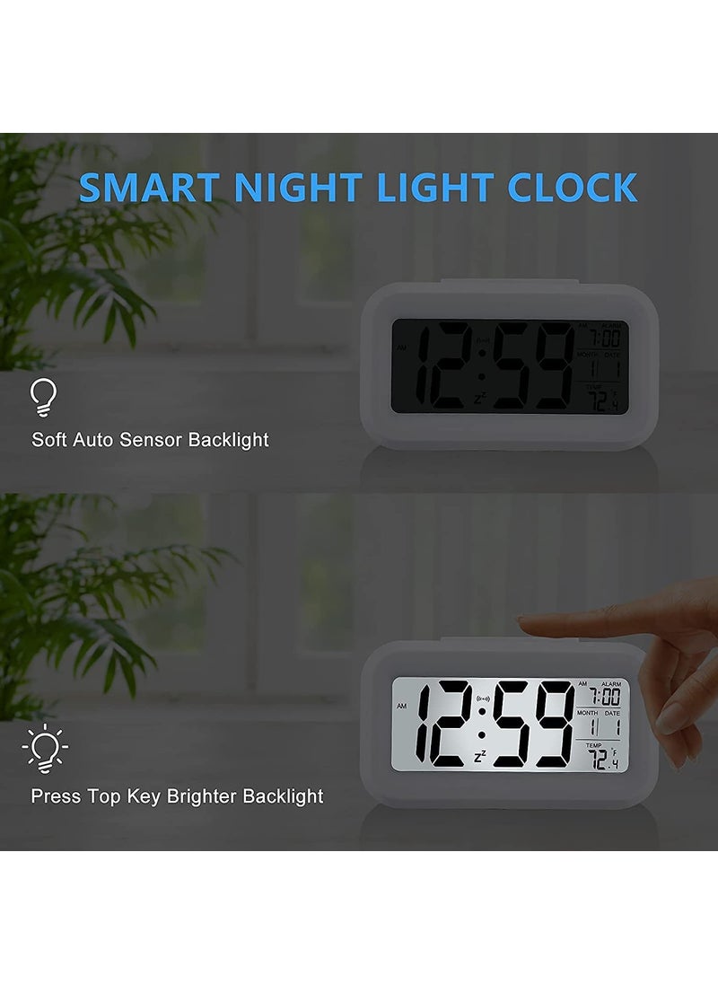 RIMCART - RIMCART Digital Alarm Clock with Date Indoor Temperature Battery Operated Clear Display Automatic Sensor Smart Alarm Clock for Girls Kids with Snooze Time for Table Bedroom Office Travel White - Image 1