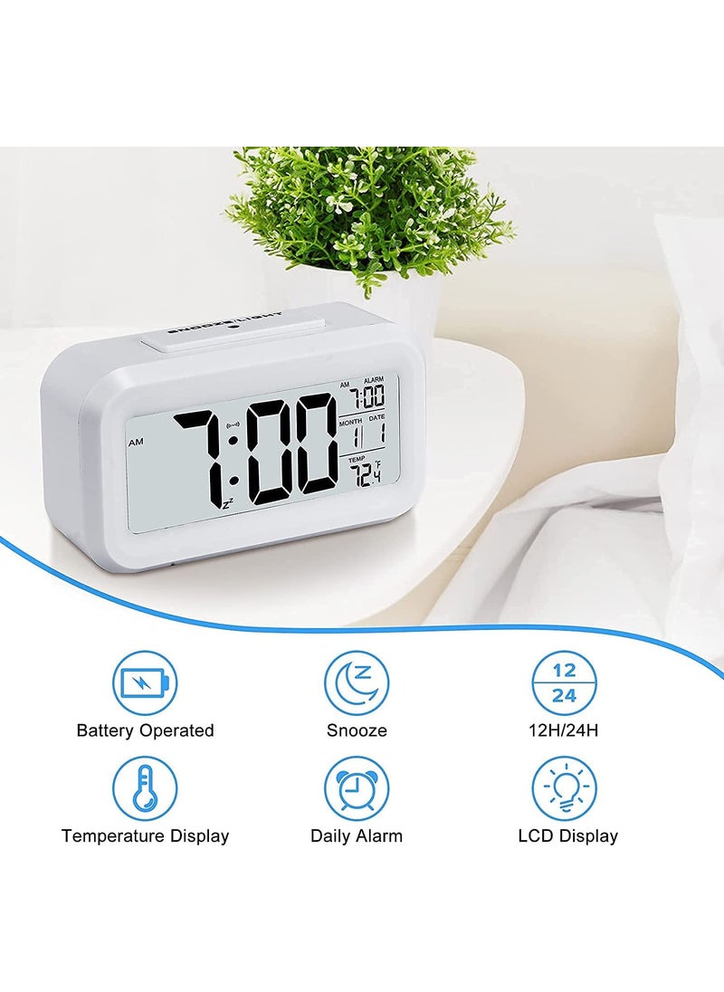 RIMCART - RIMCART Digital Alarm Clock with Date Indoor Temperature Battery Operated Clear Display Automatic Sensor Smart Alarm Clock for Girls Kids with Snooze Time for Table Bedroom Office Travel White - Image 1