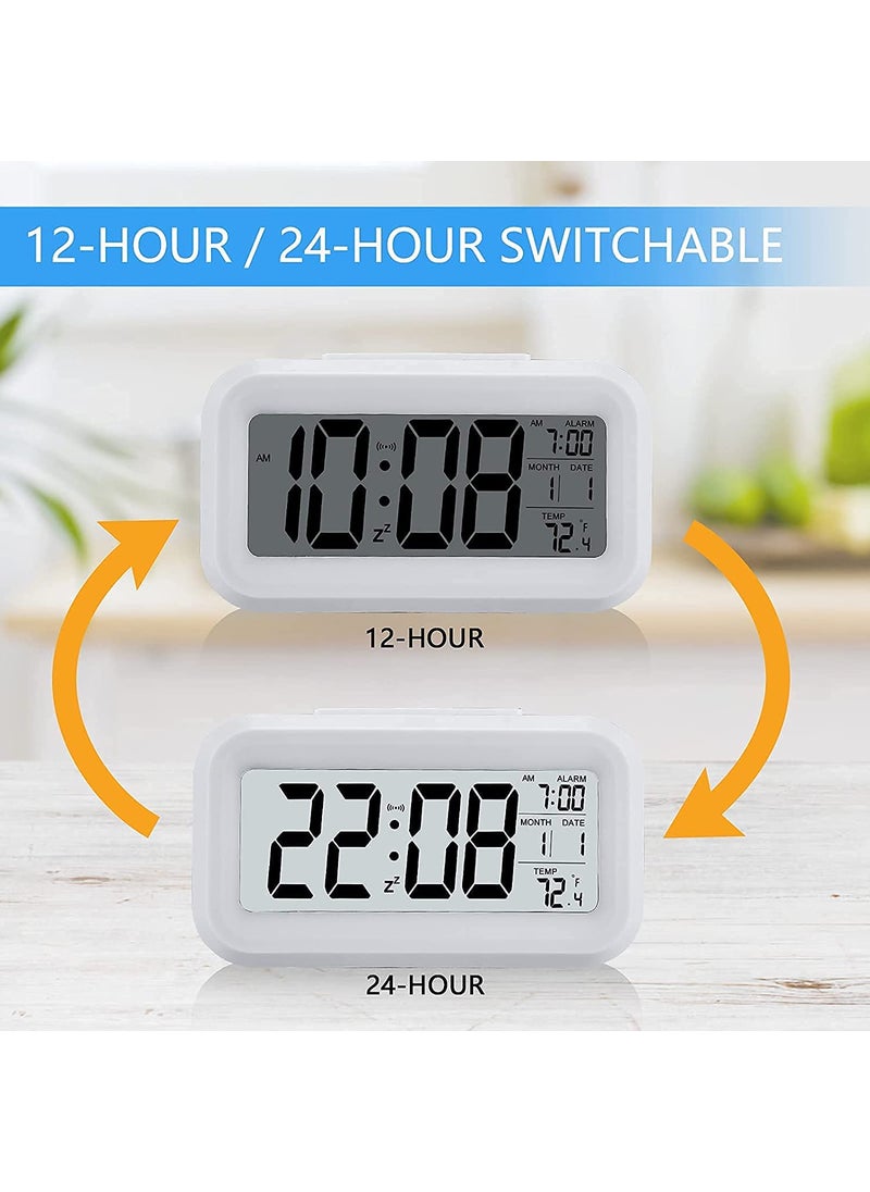 RIMCART - RIMCART Digital Alarm Clock with Date Indoor Temperature Battery Operated Clear Display Automatic Sensor Smart Alarm Clock for Girls Kids with Snooze Time for Table Bedroom Office Travel White - Image 1