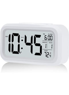 RIMCART Digital Alarm Clock with Date Indoor Temperature Battery Operated Clear Display Automatic Sensor Smart Alarm Clock for Girls Kids with Snooze Time for Table Bedroom Office Travel White