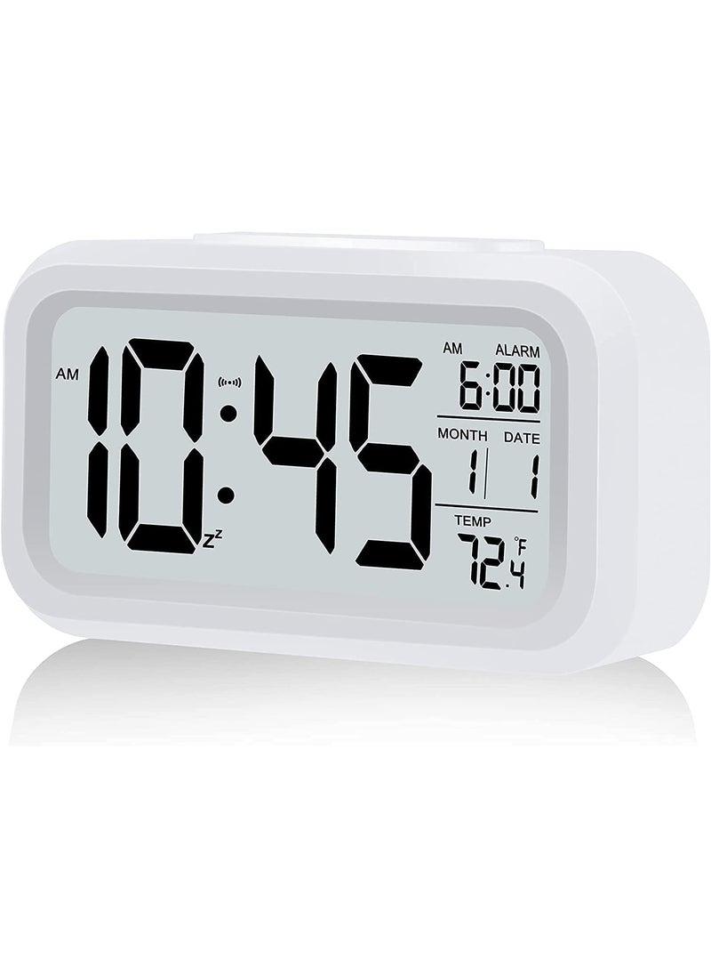 RIMCART - RIMCART Digital Alarm Clock with Date Indoor Temperature Battery Operated Clear Display Automatic Sensor Smart Alarm Clock for Girls Kids with Snooze Time for Table Bedroom Office Travel White - Image 1