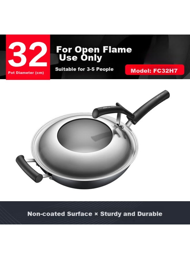 Supor Zhen Tie Non-coated Pure Iron Wok, 32cm, With Stand-up Lid, Gas Stove Specific, Stir-fry Pan, Fc32h7 - Image 3