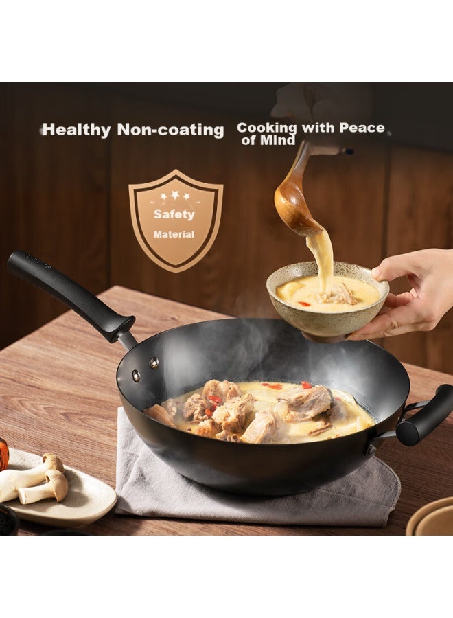 Supor Zhen Tie Non-coated Pure Iron Wok, 32cm, With Stand-up Lid, Gas Stove Specific, Stir-fry Pan, Fc32h7 - Image 2