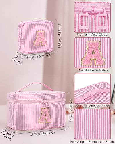 MONSTINA Initial Makeup BagMonogram Pouch Gifts for TeensPersonalized Cosmetic Bag for GirlsWomenCute Letter Make Up BagPink A - Image 3