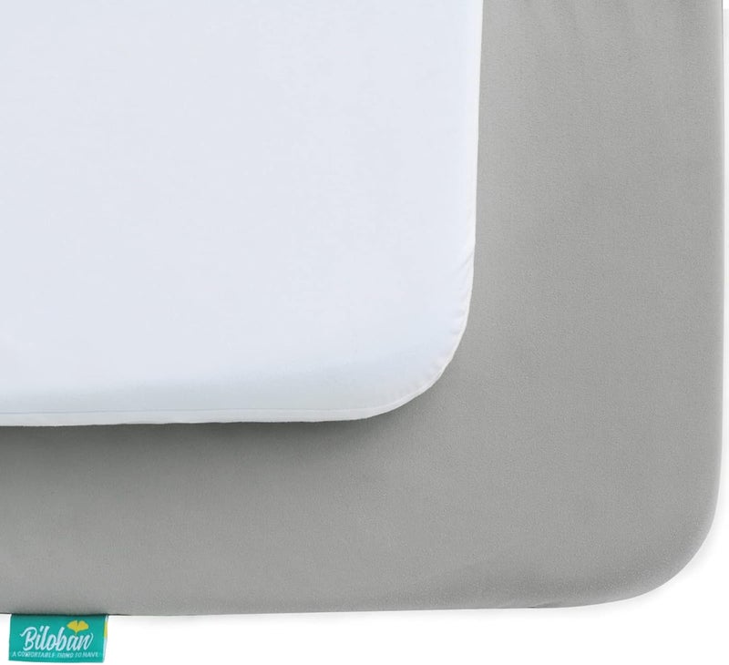 Biloban Waterproof Pack n Play Fitted Sheets 2 Pack,100% Waterproof Mini Crib Mattress Cover Protector 38" X 26" fits for Baby Playpen/Playard Mattress, Portable Crib, White & Grey - Image 5