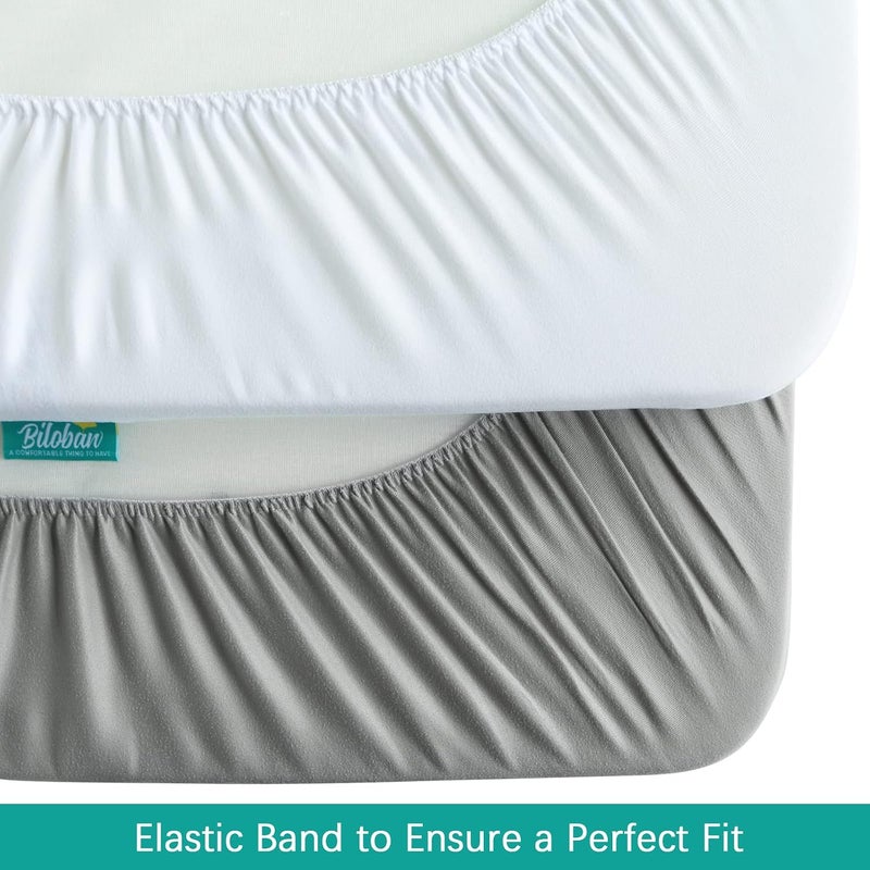 Biloban Waterproof Pack n Play Fitted Sheets 2 Pack,100% Waterproof Mini Crib Mattress Cover Protector 38" X 26" fits for Baby Playpen/Playard Mattress, Portable Crib, White & Grey - Image 4