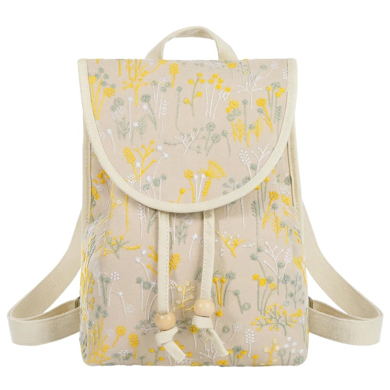 Goodhan Vintage Embroidered Backpack Purses for Women - Boho Shoulder Bag for Travel,Ethnic Floral Mini Back Pack,Lightweight Handbags for Daily Use (Beige) - Image 1
