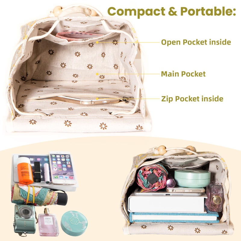 Goodhan Vintage Embroidered Backpack Purses for Women - Boho Shoulder Bag for Travel,Ethnic Floral Mini Back Pack,Lightweight Handbags for Daily Use (Beige) - Image 4