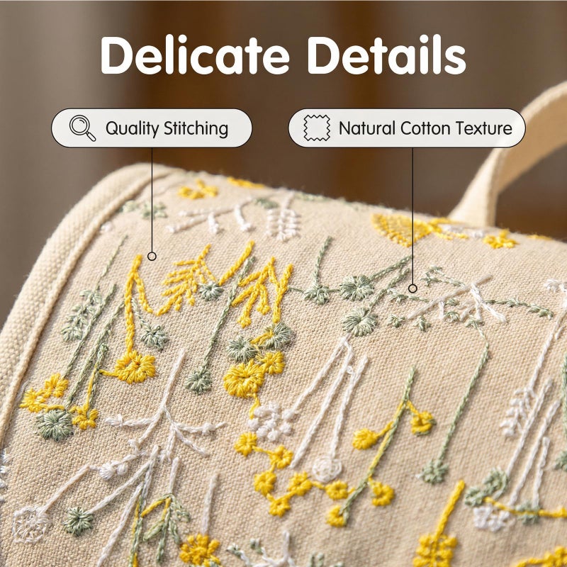 Goodhan Vintage Embroidered Backpack Purses for Women - Boho Shoulder Bag for Travel,Ethnic Floral Mini Back Pack,Lightweight Handbags for Daily Use (Beige) - Image 5