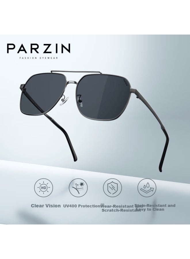 Parzin Polarized Sungl Men Fashion Simple Polygonal Double Bridge Alloy Frame Uv Protection Driving Sungl Pz6653 - Image 1